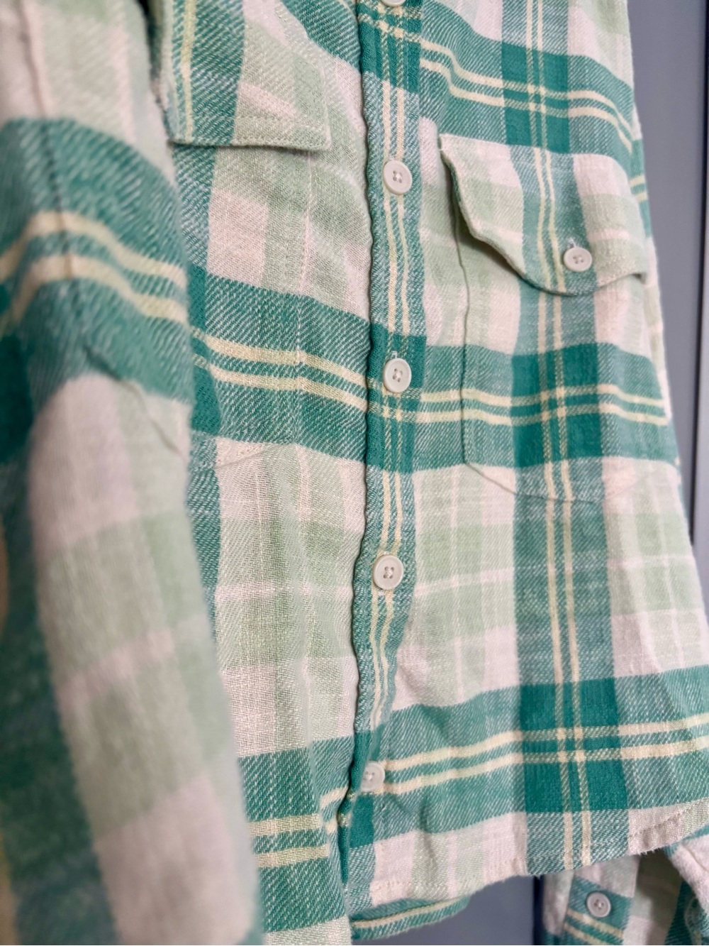 American Eagle Size Small Green Plaid Long Sleeve Top - Picture 4 of 5